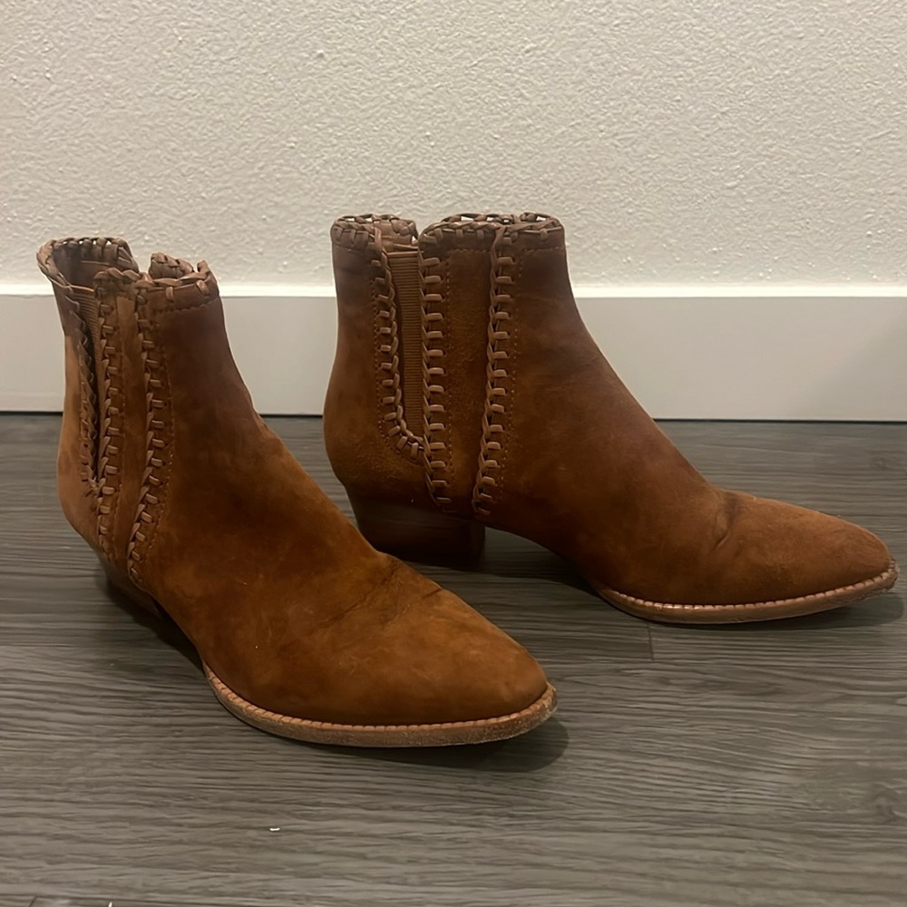 MCHAEL KORS COLLECTION PRESLEY SUEDE ANKLE BOOTS LOW HEEL BROWN 38.5